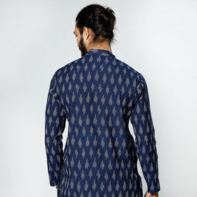 Navy blue - pochampally ikat weave cotton men short kurta
