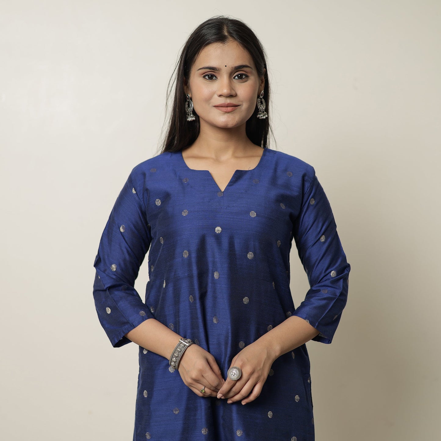 Polka Zari Buti Spun Dupion Silk Long Straight Kurta for Women