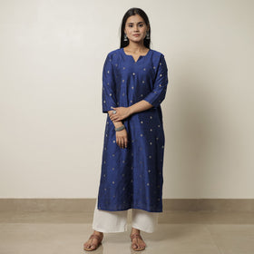 Polka Zari Buti Spun Dupion Silk Long Straight Kurta for Women