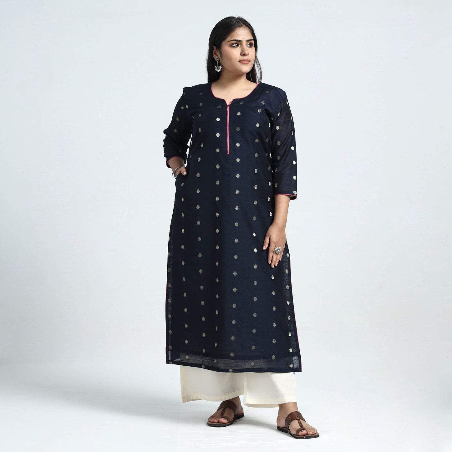Polka Zari Buti Spun Dupion Silk  Kurta