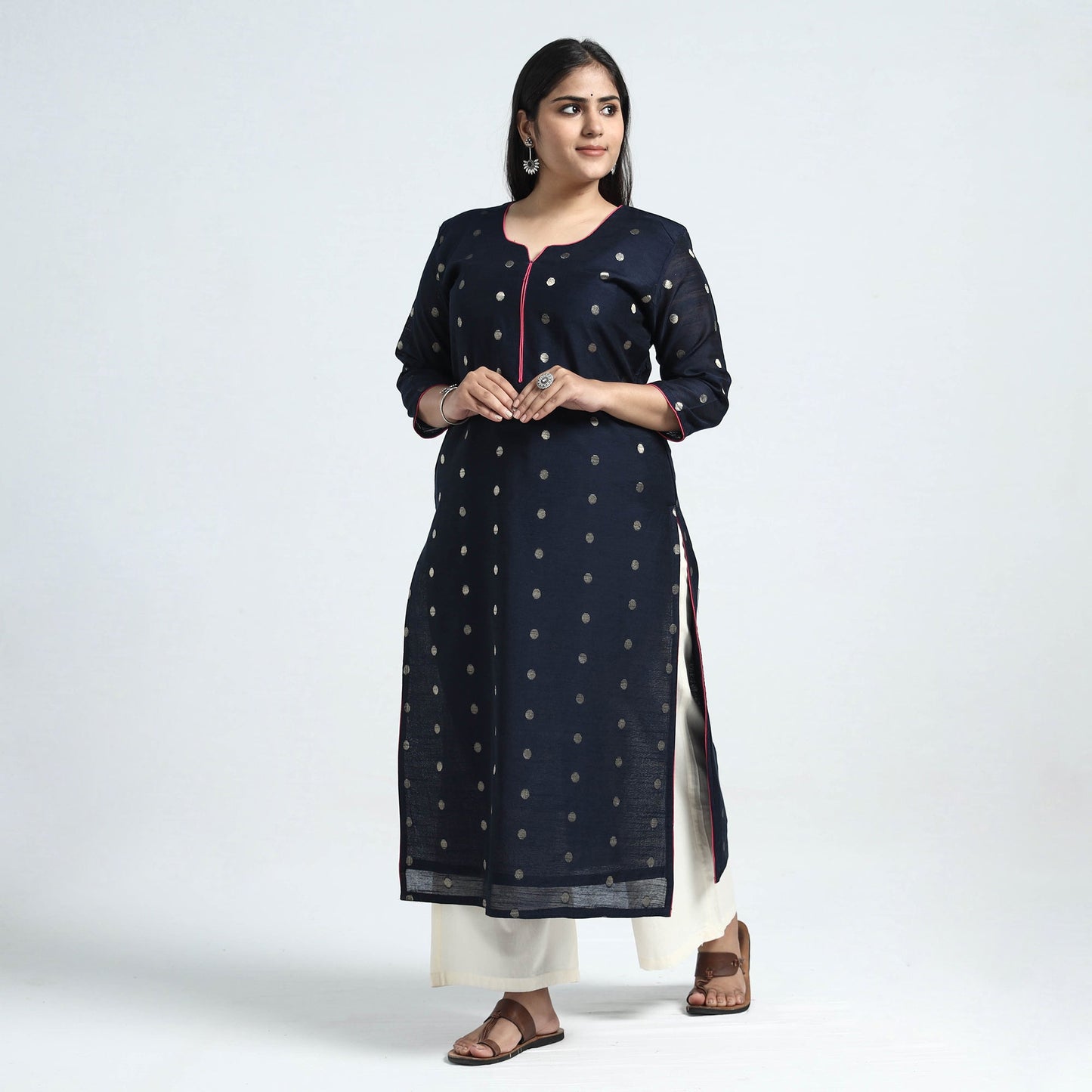 Polka Zari Buti Spun Dupion Silk  Kurta