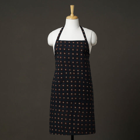 Navy Blue Ajrakh Block Printed Cotton Apron with Pocket 