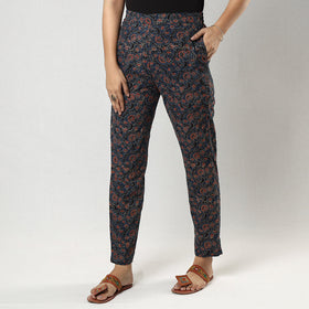 Buy Navy Blue Ajrakh Block Printing Cotton Tapered Casual Pant for Women Online at iTokri.com