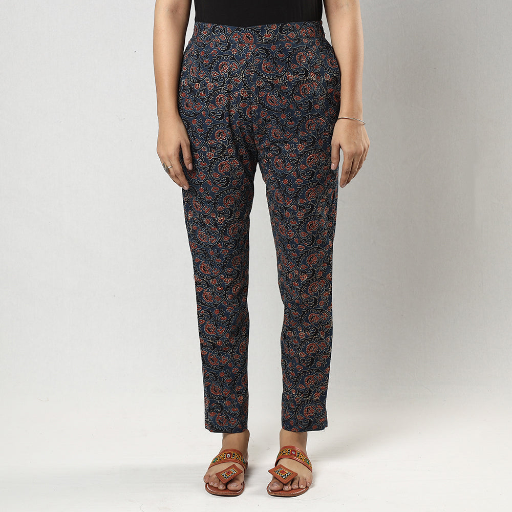 Buy Navy Blue Ajrakh Block Printing Cotton Tapered Casual Pant for Women Online at iTokri.com