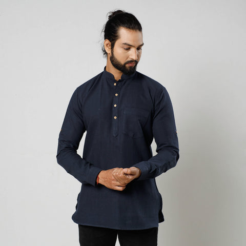  Plain Fine Cotton Handloom Men Short Kurta 