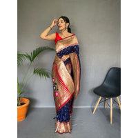 Blue - Polka Paithani Navy Paithani Silk Handwork Saree