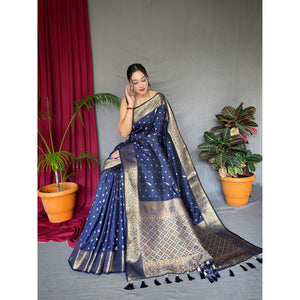 Blue - Udaan Navy Soft Silk Handwork Saree