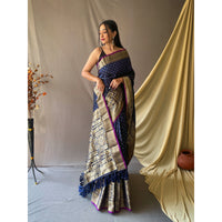 Blue - Suhasini Navy Soft Silk Handwork Saree