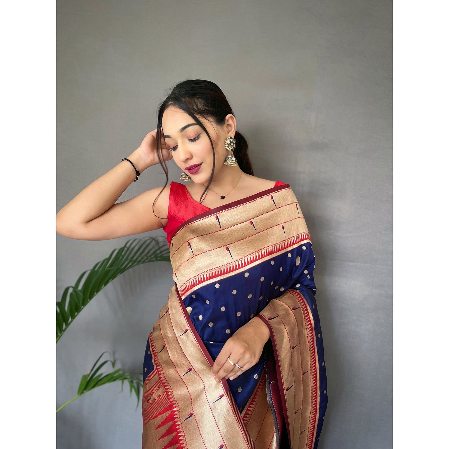 Blue - Polka Paithani Navy Paithani Silk Handwork Saree