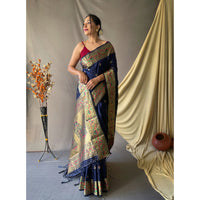 Paithani Navy Blue Paithani Silk Handwork Saree