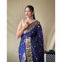 Suhani Navy Blue Soft Silk Handwork Saree