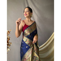 Paithani Navy Blue Paithani Silk Handwork Saree