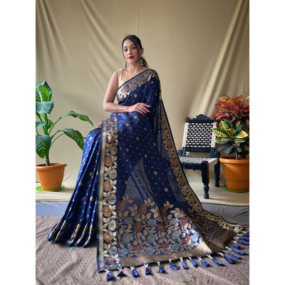 Suhani Navy Blue Soft Silk Handwork Saree