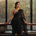 Black Nazaakat Kota Doria Cotton Plain Saree with Blouse & Jewellery Set, draped and worn by a woman, AI visual of the saree, iTokri