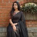 Grey Nazaakat Kota Doria Cotton Plain Saree with Blouse & Jewellery Set, draped and worn by a woman, AI visual of the saree, iTokri