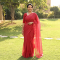 Pink Nazaakat Kota Doria Cotton Plain Saree with Blouse & Jewellery Set, draped and worn by a woman, AI visual of the saree, iTokri