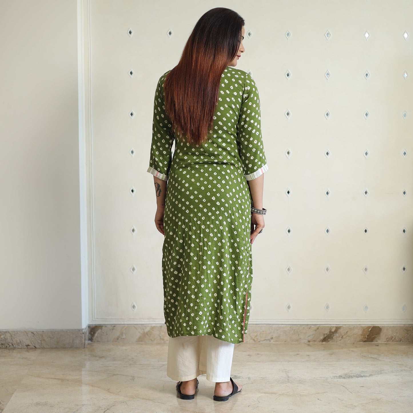 Buy Bandhani Tie-dye Cotton Long Straight Kurta for Women