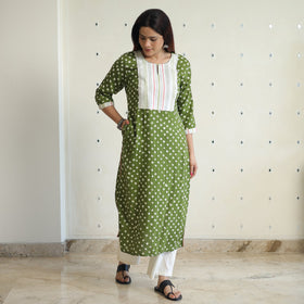 Buy Bandhani Tie-dye Cotton Long Straight Kurta for Women