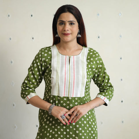 Buy Bandhani Tie-dye Cotton Long Straight Kurta for Women