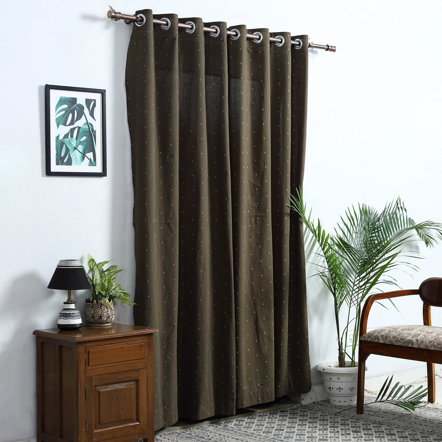  Olive Green Cotton Door Jacquard Curtain (7 x 3 Feet) 