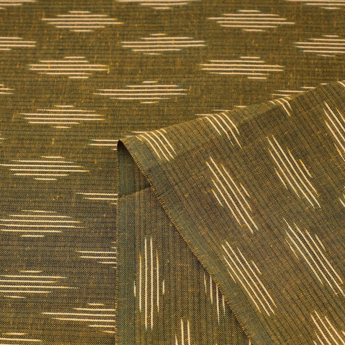 Cotton Olive Green Pochampally Ikat Fabric Online in India