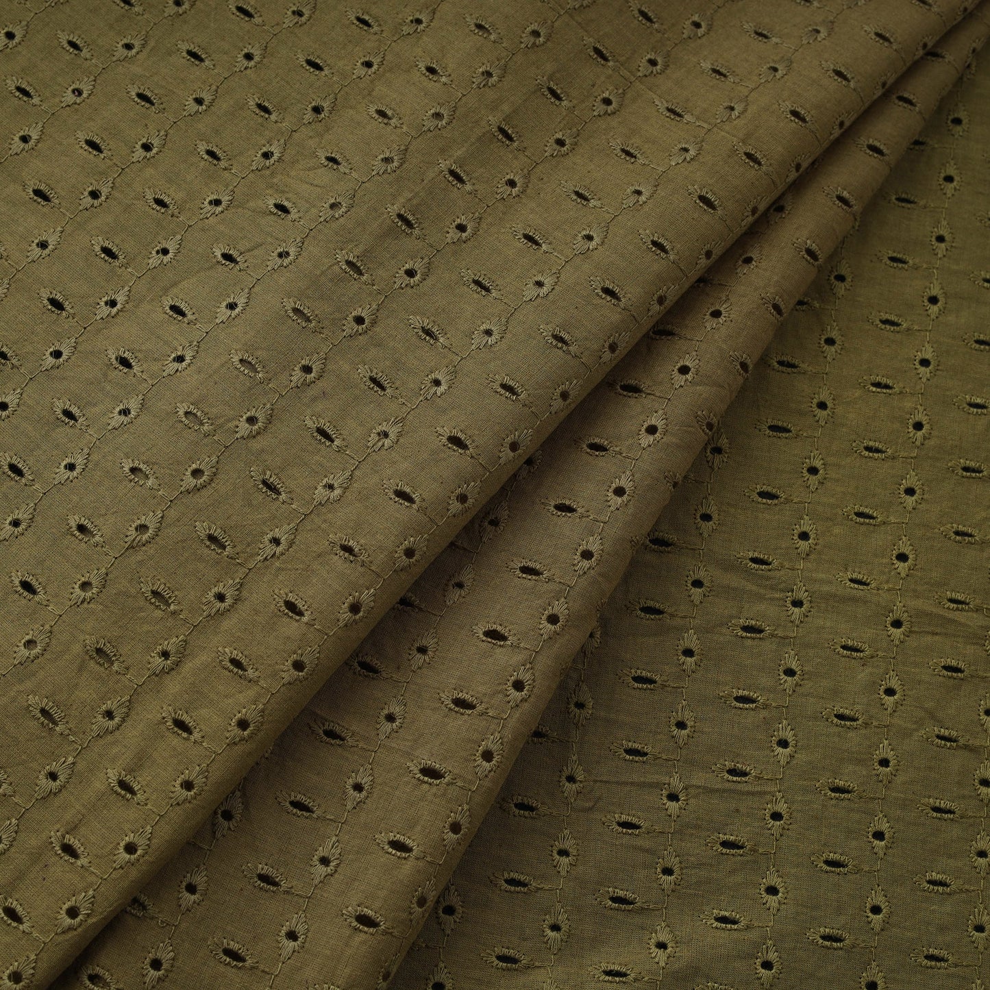  Olive Green Floral Embroidered Cotton Hakoba Fabric