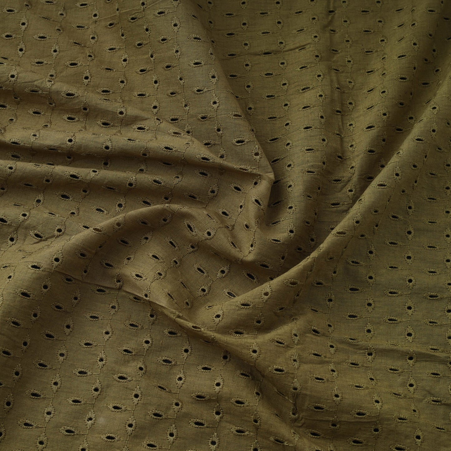  Olive Green Floral Embroidered Cotton Hakoba Fabric