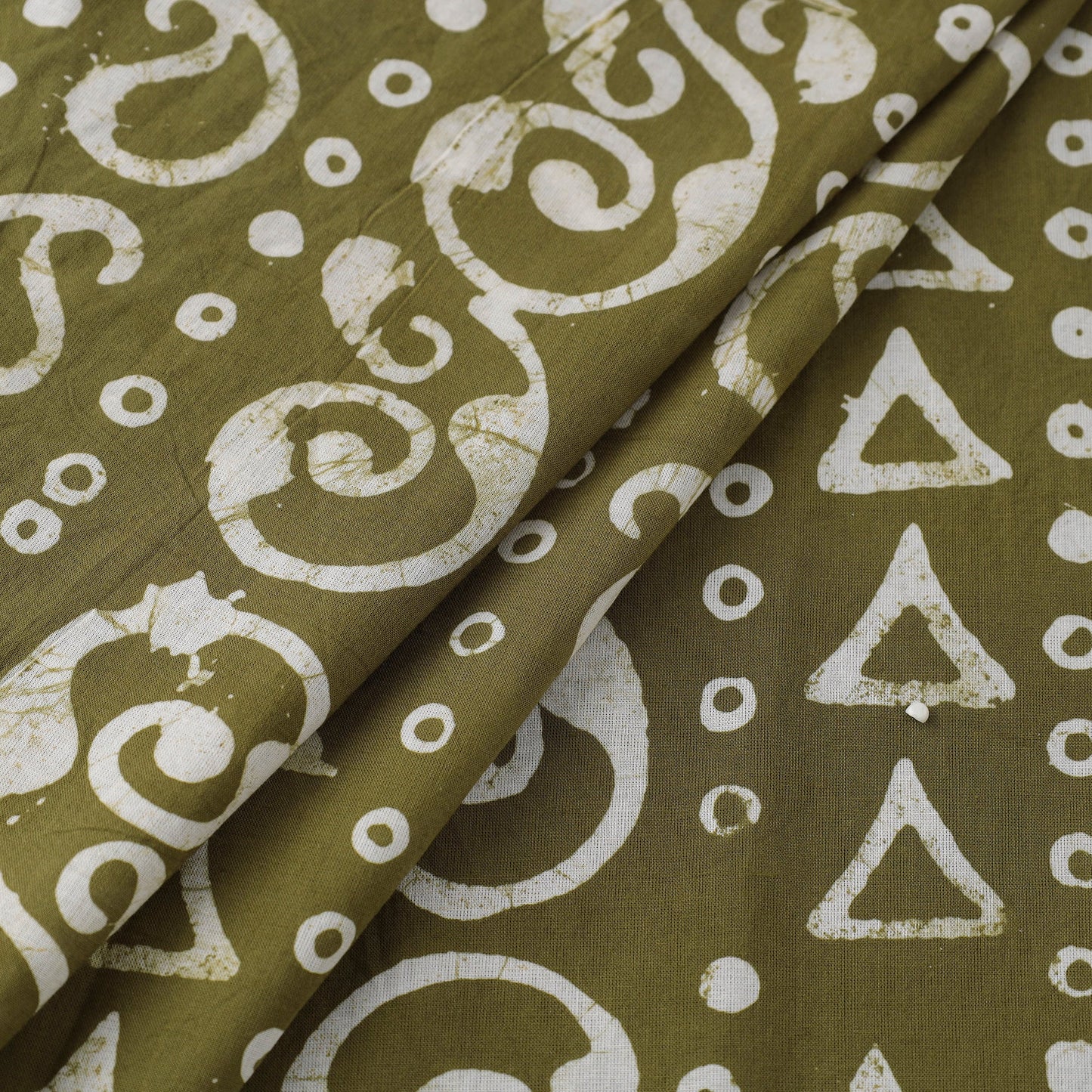  Olive Green Hand Printed Cotton Batik Fabric