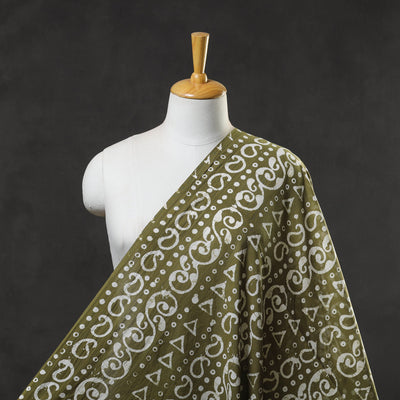  Olive Green Hand Printed Cotton Batik Fabric