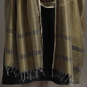Olive Green Handloom Silk Cotton Zari Border Maheshwari Dupatta