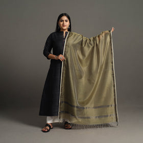 Olive Green Handloom Silk Cotton Zari Border Maheshwari Dupatta