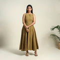  Olive Green Handspun Handloom Cotton Plain Dress