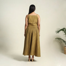  Olive Green Handspun Handloom Cotton Plain Dress