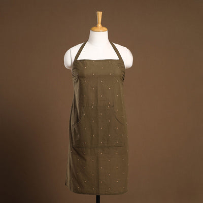  Olive Green Jacquard Weaving Cotton Apron with Pocket