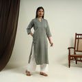 Buy Olive Green Jhiri Handloom Straight Cotton Kurta for Women