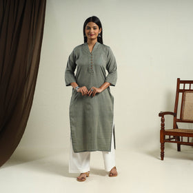 Buy Olive Green Jhiri Handloom Straight Cotton Kurta for Women