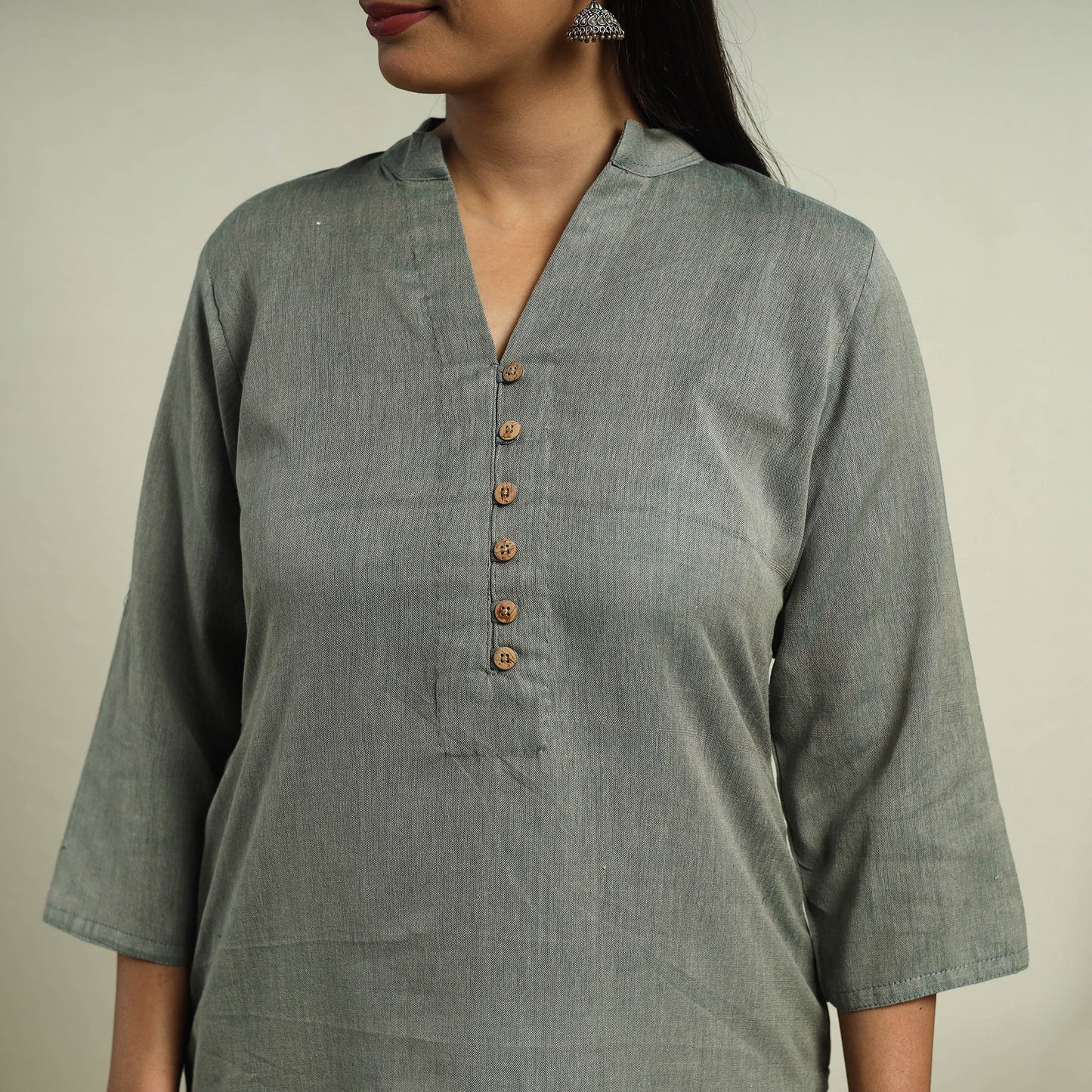 Buy Olive Green Jhiri Handloom Straight Cotton Kurta for Women