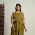 Mehfil Mosaic Cotton Flared Olive Green Jacquard Kurta for Women