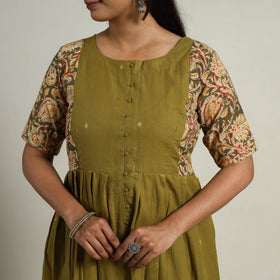 Mehfil Mosaic Cotton Flared Olive Green Jacquard Kurta for Women