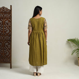 Mehfil Mosaic Cotton Flared Olive Green Jacquard Kurta for Women
