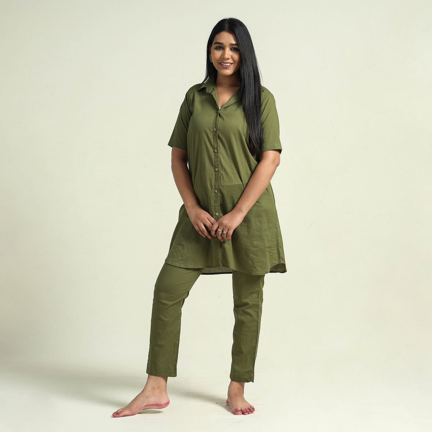 Olive green - plain dyed cotton co-ord set - handcrafted