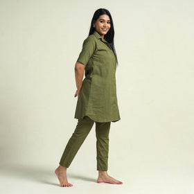 Olive green - plain dyed cotton co-ord set - handcrafted