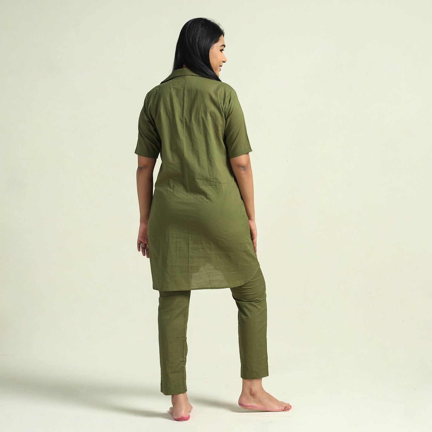 Olive green - plain dyed cotton co-ord set - handcrafted