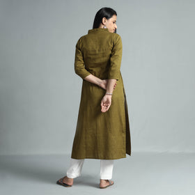 Olive green plain flex cotton kurta - handcrafted