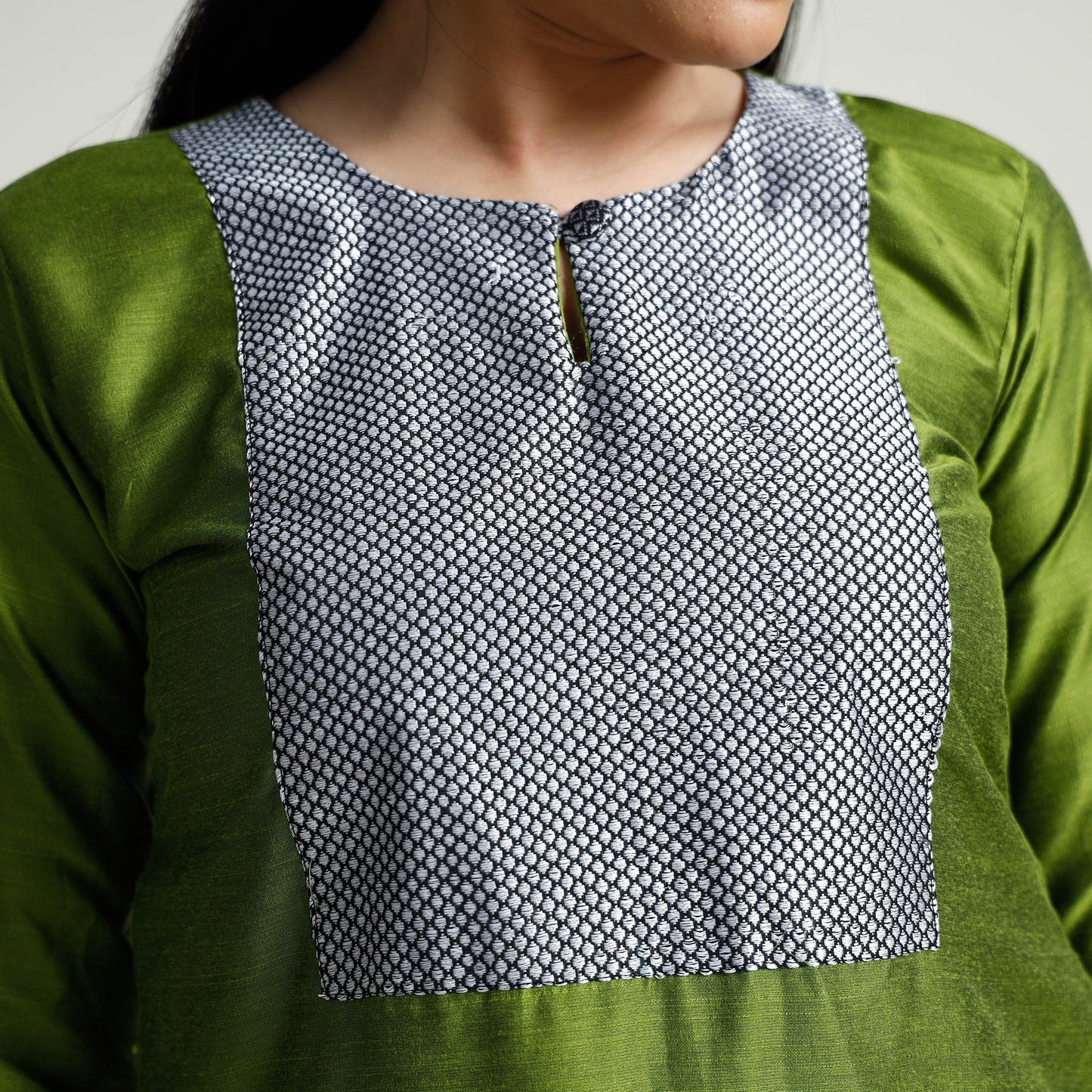 Olive Green - Plain Silk Long Straight Kurta