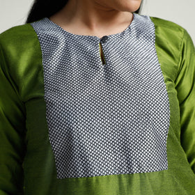 Olive Green - Plain Silk Long Straight Kurta