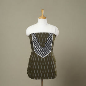  Olive Green Pochampally Ikat Patchwork Cotton Kurta Material