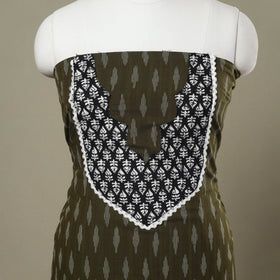  Olive Green Pochampally Ikat Patchwork Cotton Kurta Material