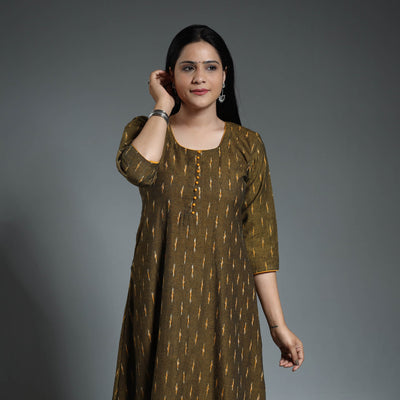  Pochampally Ikat Weave Cotton Long A-Line Kurta 17 