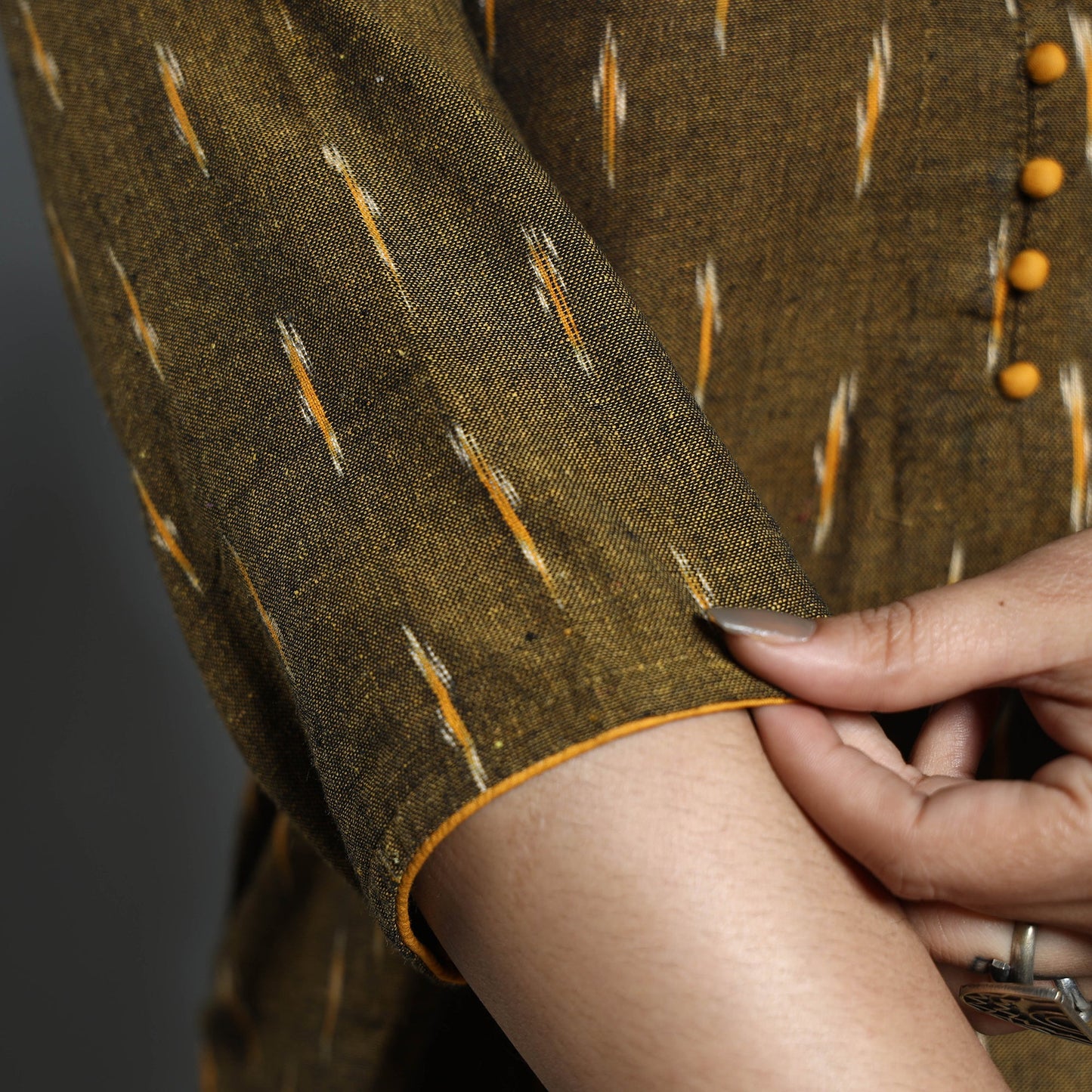  Pochampally Ikat Weave Cotton Long A-Line Kurta 17 